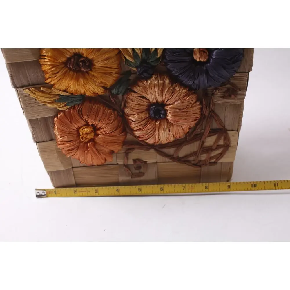 70s Jamaica Vintage Woven Straw Tote Handbag with Floral Decor ~ 260214-WH 984